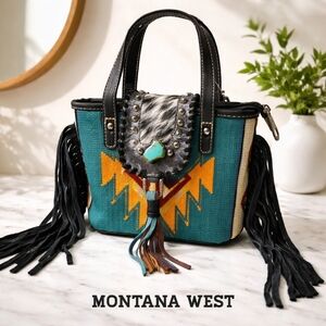 Montana West Cowhide Aztec Small Tote With detachable Crossbody Bag strap